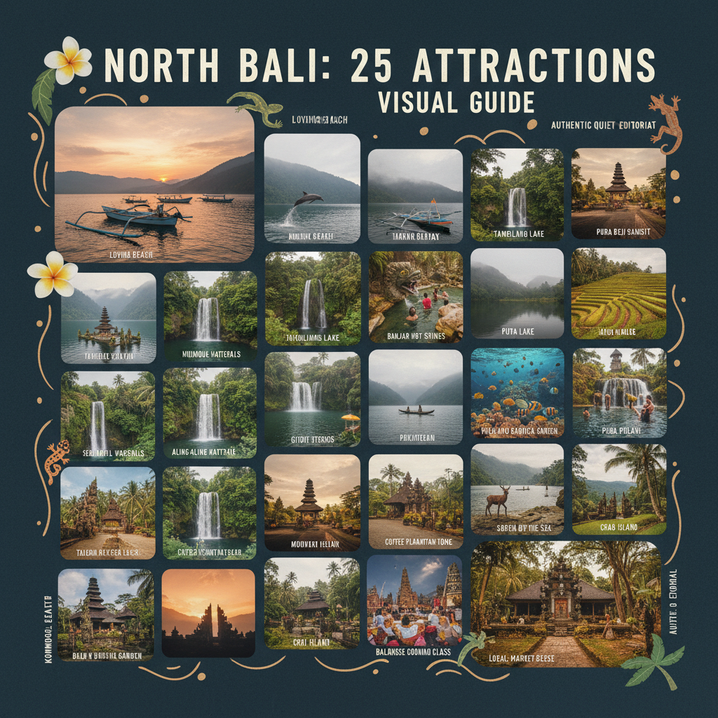 Discover 25 stunning North Bali travel attractions: Lovina Beach, waterfalls, temples, hot springs, and dolphin watching.